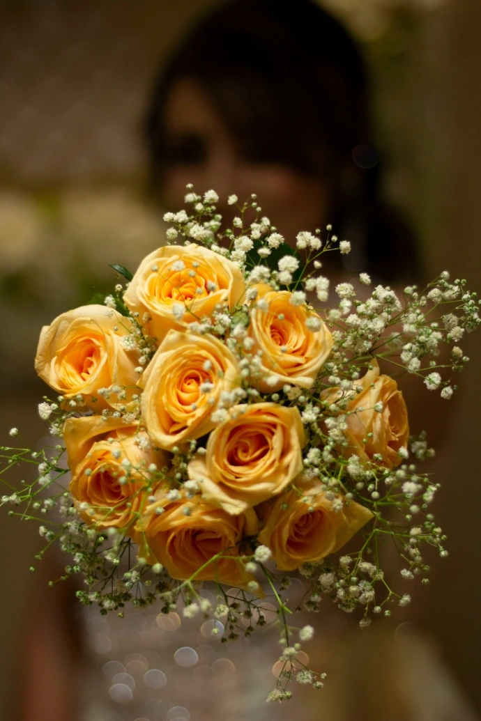 yellow roses in tilt shift lens